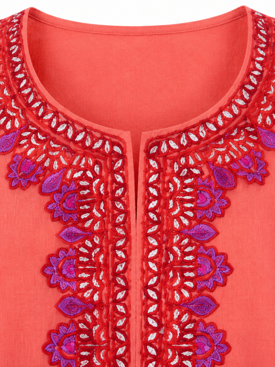 Noor : Aari embroidery summer kurti | Pink